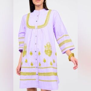 Uncle Frank Lavender Embroidered Shirt Dress Lined Boho Preppy Pockets Size S